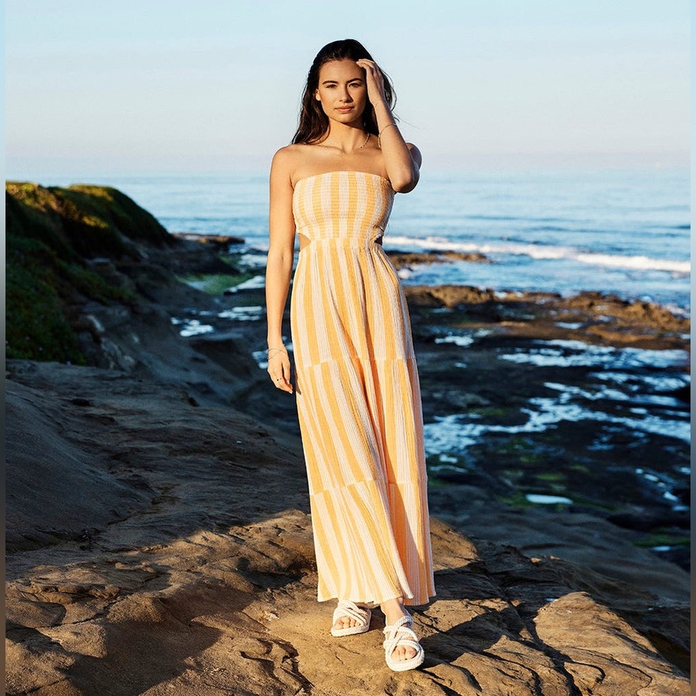 Rip Curl Surf Striped Strapless Tiered Cotton Maxi Dress